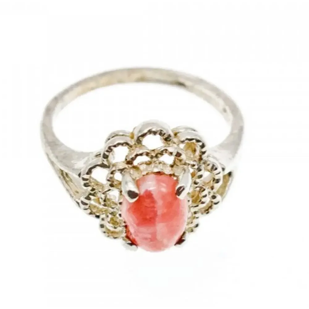 925 Sterling Silver Pink Agate Ring Size 6